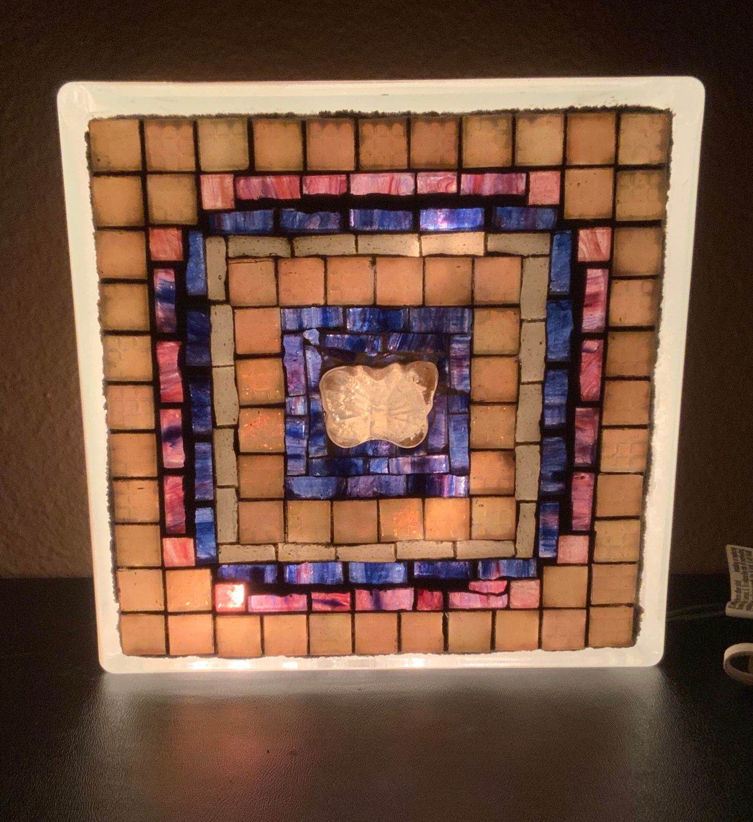 Butterfly Pink Purple Glass Mosaic Glass Block Perfect Gift Home Decor One-of-a-Kind