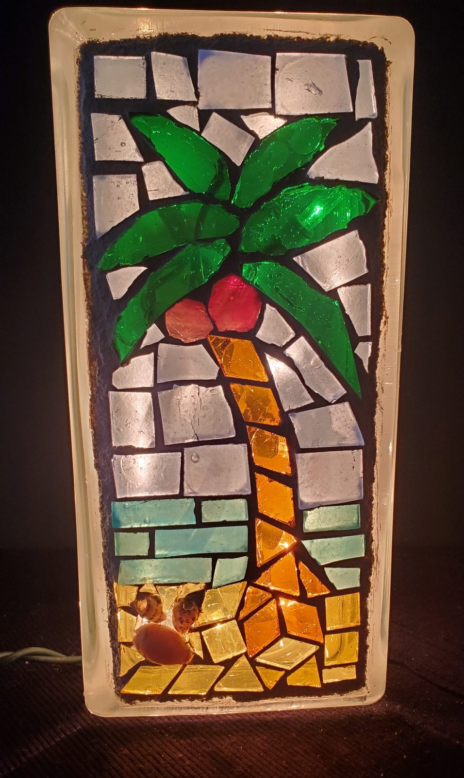 Palm Tree Mosaic Small Glass Block Single Palmtree Beach Ocean Life Seaside perfect gift