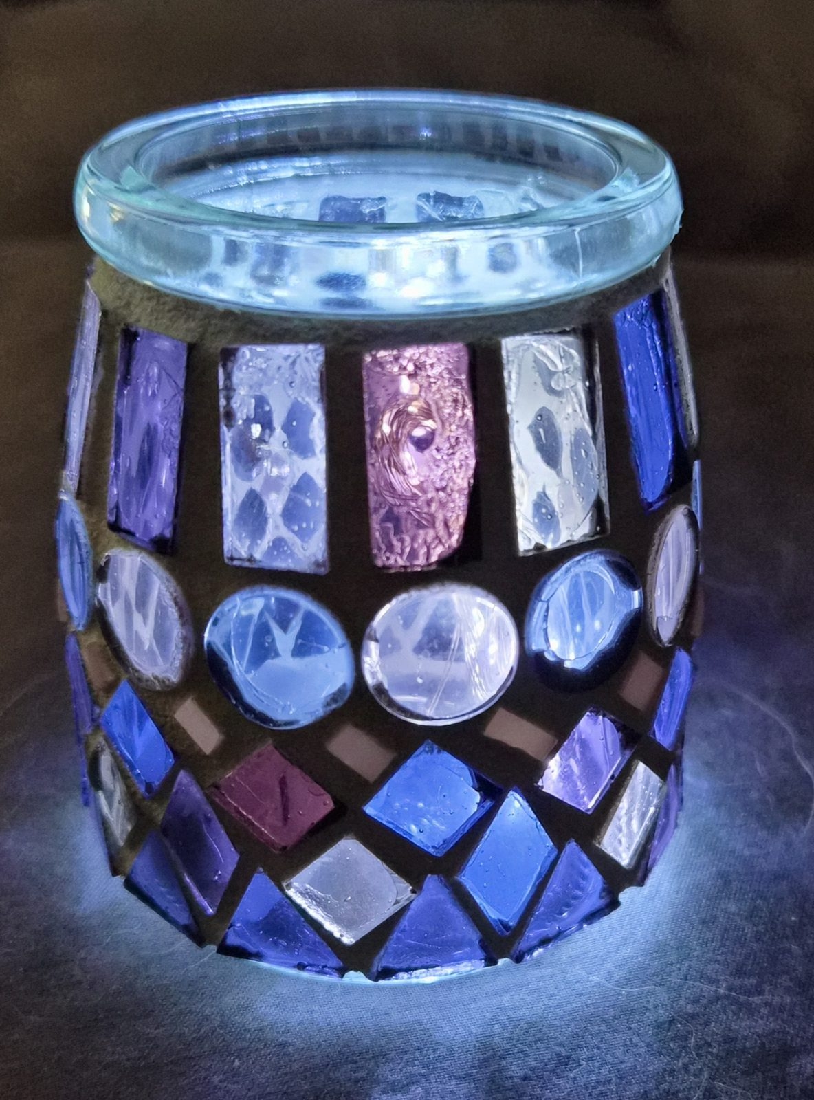 Plum Pretty Small Round Purple Mosaic Glass Candleholder Perfect Gift Birthday Mother's Day Hostess