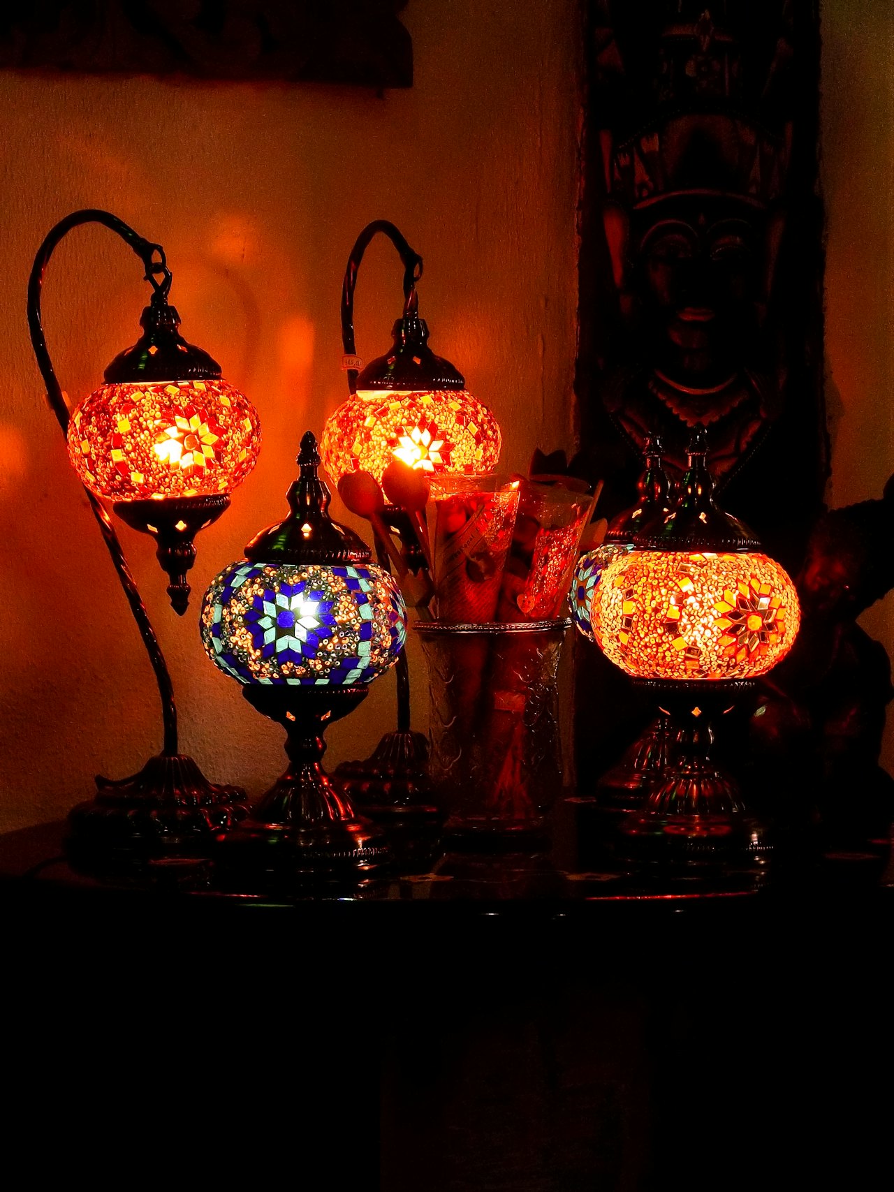 Mosaic Glass Desk Lamp with Warm Glow