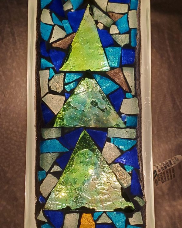 Christmas Tree Glass Mosaic Brick Block Blue Perfect Gift Holiday Decor with Lights