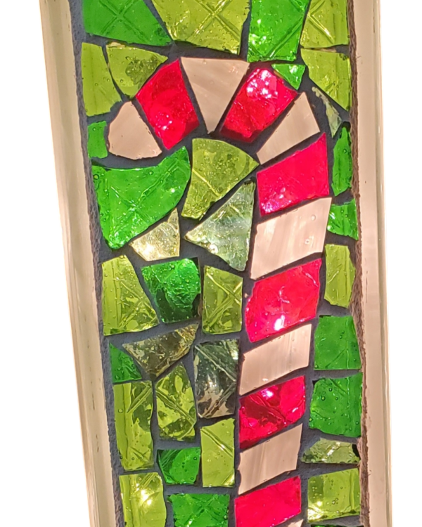 Christmas Candy Cane Mosaic Glass Brick Block Green Perfect Gift Holiday Decor with Lights