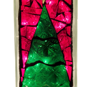 Christmas Tree Glass Mosaic Brick Block Bright Red Green Perfect Gift Holiday Decor with Lights