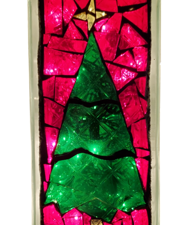Christmas Tree Glass Mosaic Brick Block Bright Red Green Perfect Gift Holiday Decor with Lights