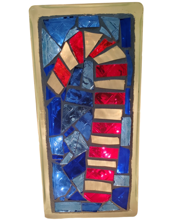 Christmas Candy Cane Mosaic Glass Brick Block Blue Perfect Gift Holiday Decor with Lights
